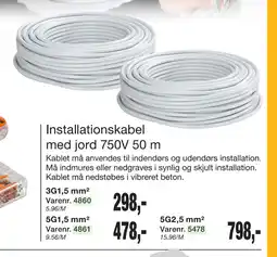 Harald Nyborg Installationskabel med jord 750V 50 m tilbud