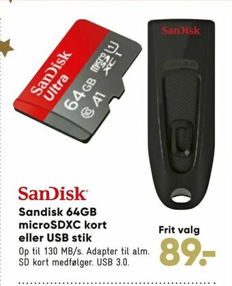 Bilka Sandisk 64GB microSDXC kort eller USB stik tilbud