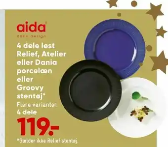 Bilka 4 dele løst Relief, Atelier eller Dania porcelæn eller Groovy stentøj tilbud