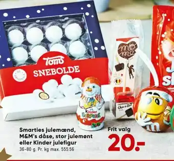 Bilka Smarties julemænd, M&M's dåse, stor julemønt eller Kinder julefigur tilbud