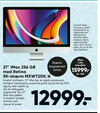 Bilka 27" iMac 256 GB med Retina 5K-skærm MXWT2DK/A tilbud