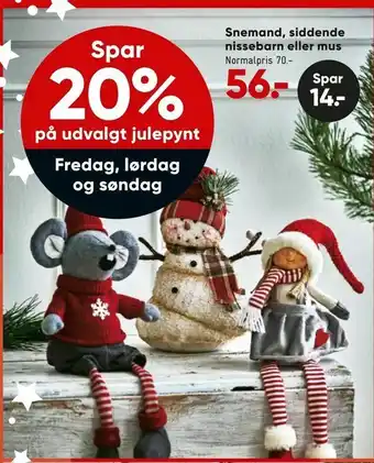 Bilka Snemand, siddende nissebarn eller mus tilbud
