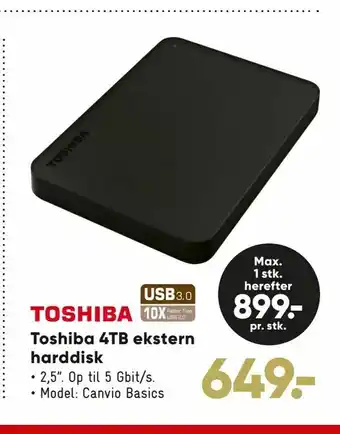 Toshiba 4TB ekstern harddisk