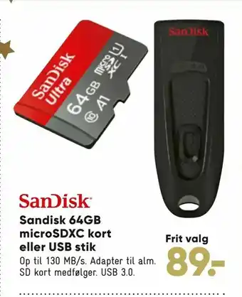 Bilka Sandisk 64GB microSDXC kort eller USB stik tilbud