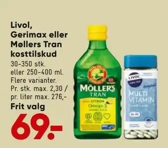 Bilka Livol, Gerimax eller Møllers Tran kosttilskud tilbud