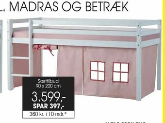 Sættilbud Halvhøjseng inkl. madras, madrasbetræk, lamelbund og forhæng i grå, lyseblå eller lyserød