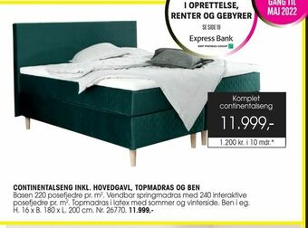 Daells Bolighus Continentalseng inkl. hovedgavl, topmadras og ben tilbud