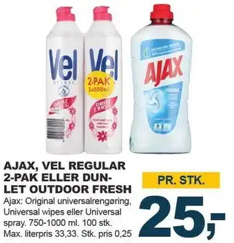 Let-Køb AJAX, VEL REGULAR 2-PAK ELLER DUN-LET OUTDOOR FRESH tilbud