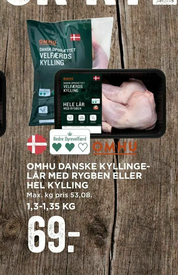 Omhu danske kyllingelår med rygben eller hel kylling tilbud hos MENY
