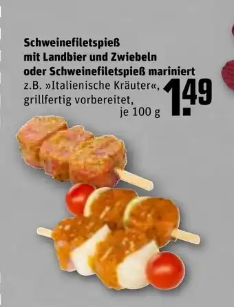 REWE Schweinefiletspieß mit Landbier und Zwiebeln tilbud