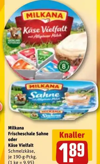 REWE Milkana Frischeschale Sahne oder Käse Vielfalt tilbud