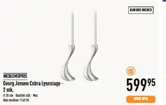 Imerco MEDLEMSPRIS Georg Jensen Cobra Lysestage - 2 stk. tilbud