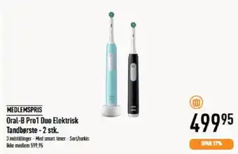 Imerco MEDLEMSPRIS Oral-B Pro1 Duo Elektrisk Tandbørste-2 stk. tilbud