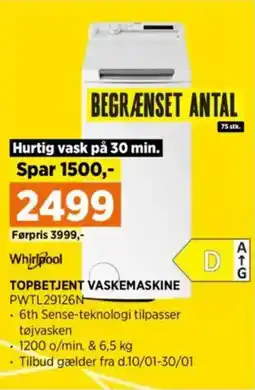 Power Whirlpool TOPBETJENT VASKEMASKINE PWTL29126N- tilbud