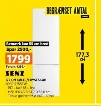 Power Zenz 177 CM KØLE-/FRYSESKAB SECR17755EW tilbud