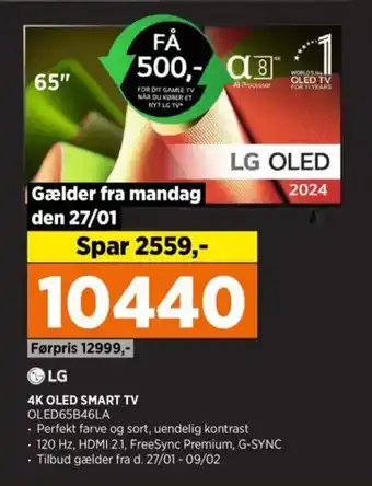 Power Lg 4k oled smart tv OLED65B46LA tilbud