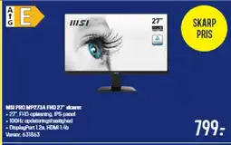 Elgiganten Msi pro mp273a fhd 27" skærm tilbud