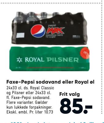 Bilka Faxe-Pepsi sodavand eller Royal øl tilbud