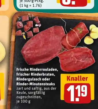 REWE Frische Rinderrouladen, frischer Rinderbraten, Rindergulasch oder Rinder-Minutensteaks tilbud