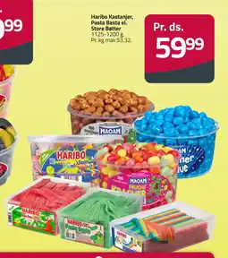 Fleggaard Haribo Kastanjer, Pasta Basta el. Store Bøtter tilbud