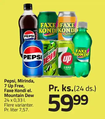 Fleggaard Pepsi, Mirinda, 7 Up Free, Faxe Kondi el. Mountain Dew tilbud