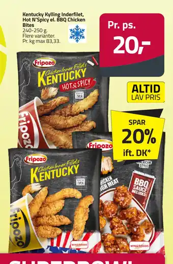 Fleggaard Kentucky Kylling Inderfilet Hot N’Spicy el. BBQ Chicken Bites tilbud