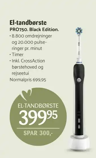 Kop & Kande El-tandbørste PRO750 Black Edition tilbud