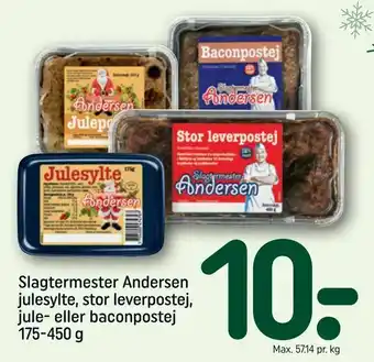 REMA 1000 Slagtermester Andersen julesylte, stor leverpostej, jule- eller baconpostej tilbud