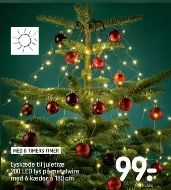 REMA 1000 Lyskæde til juletræ 200 LED lys på metalwire med 6 kæder á 180 cm tilbud