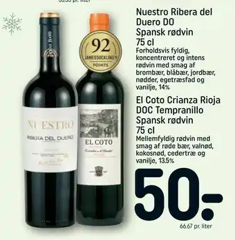 Nuestro Ribera del Duero DO Spansk rødvin, El Coto Crianza Rioja DOC Tempranillo Spansk rødvin 75 cl.