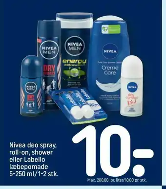 REMA 1000 Nivea deo spray, roll-on, shower eller Labello læbepomade 5-250 ml/1-2 stk tilbud