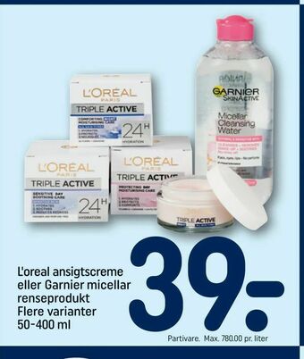 REMA 1000 L'oreal ansigtscreme eller Garnier micellar renseprodukt tilbud