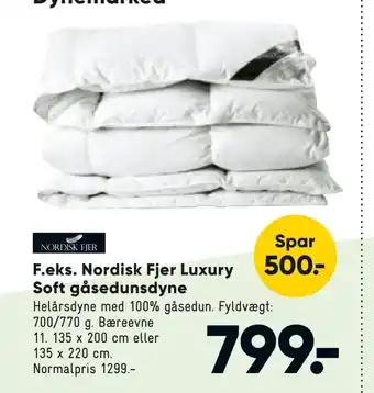 Bilka F.eks. Nordisk Fjer Luxury Soft gåsedunsdyne tilbud