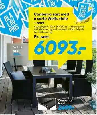 Bilka Canberra sæt med 6 sorte Wells stole - sort tilbud