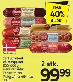 Fleggaard Carl Vollstedt Pålægspølser - 2 stk tilbud