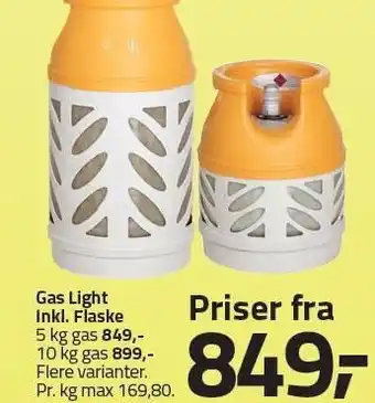 Fleggaard Gas Light inkl. Flaske 5 kg eller 10 kg gas tilbud