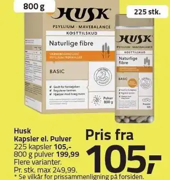 Fleggaard Husk Kapsler el. Pulver 225 kapsler eller 800 g tilbud