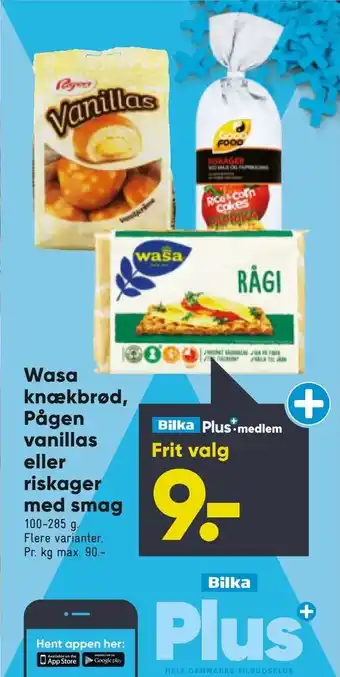 Bilka Wasa knækbrød, Pågen vanillas eller riskager med smag tilbud