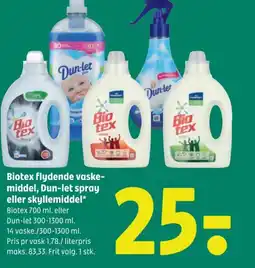 Coop 365 Biotex flydende vaske- middel, Dun-let spray eller skyllemiddel tilbud