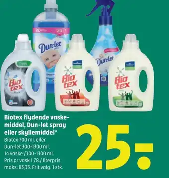 Coop 365 Biotex flydende vaske- middel, Dun-let spray eller skyllemiddel tilbud