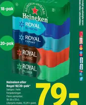 Coop 365 Heineken eller Royal 18/20-pak tilbud