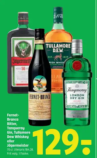 Coop 365 Fernet-Branca Bitter, Tanqueray Gin, Tullamore Dew Whiskey eller Jägermeister tilbud