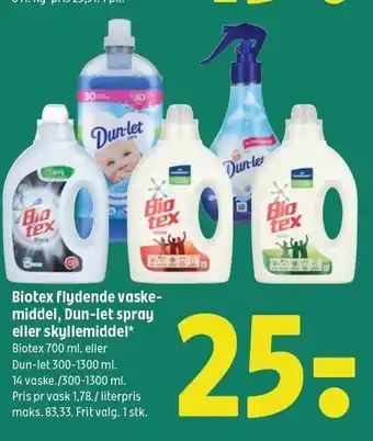 Coop 365 Biotex flydende vaskemiddel, Dun-let spray elelr skyllemiddel tilbud