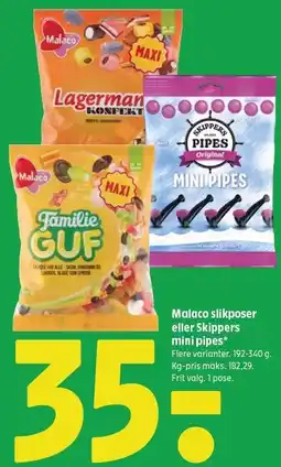 Coop 365 Malaco sliksposer eller Skippers mini pipes tilbud