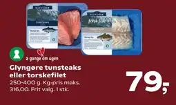 SuperBrugsen Glyngøre tunsteaks eller torskefilet tilbud