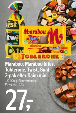 Føtex Marabou, Marabou bites, Toblerone, Twist, Smil 2-pak eller Daim mini tilbud