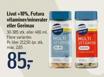 Føtex Livol +10%, Futura vitaminer/mineraler eller Gerimax tilbud