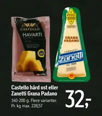 Føtex Castello hård ost eller Zanetti Grana Padano tilbud