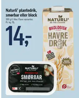 Føtex Naturli’ plantedrik, smørbar eller block tilbud