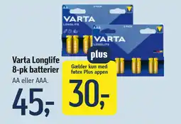 Føtex Varta Longlife 8-pk batterier tilbud